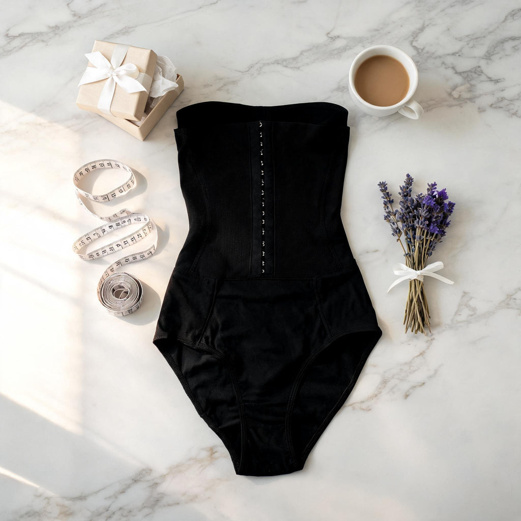 Gaine Silhouette Sculpt flatlay lifestyle avec accessoires